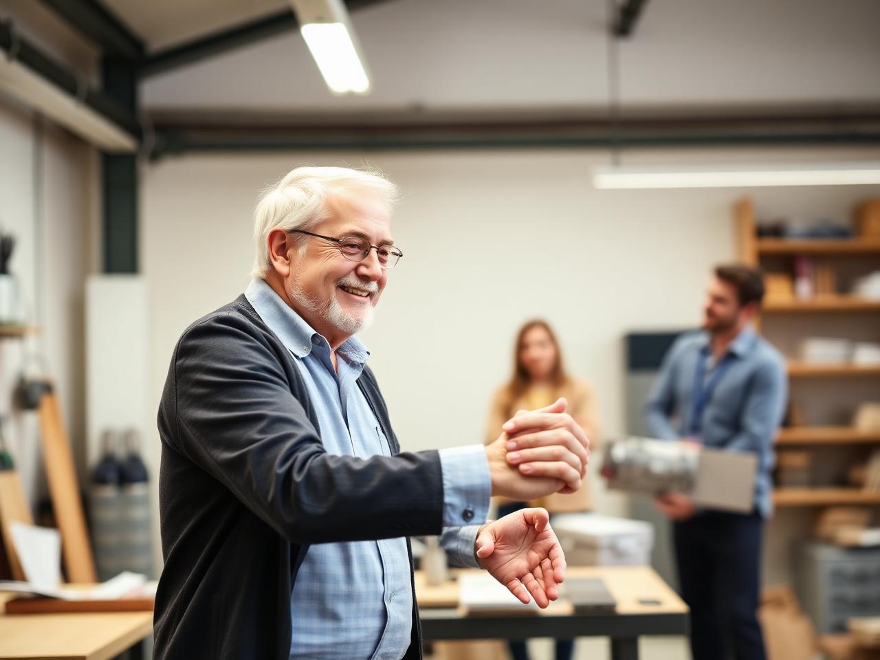 Business owner shaking hands with the next generation in their workshop