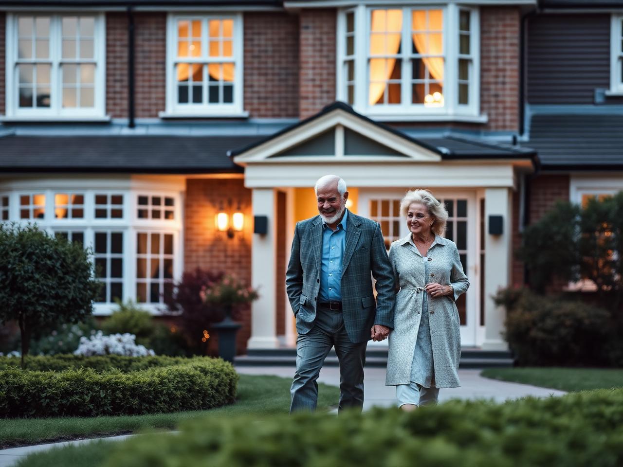 Mature couple walking in the garden of their protected family home