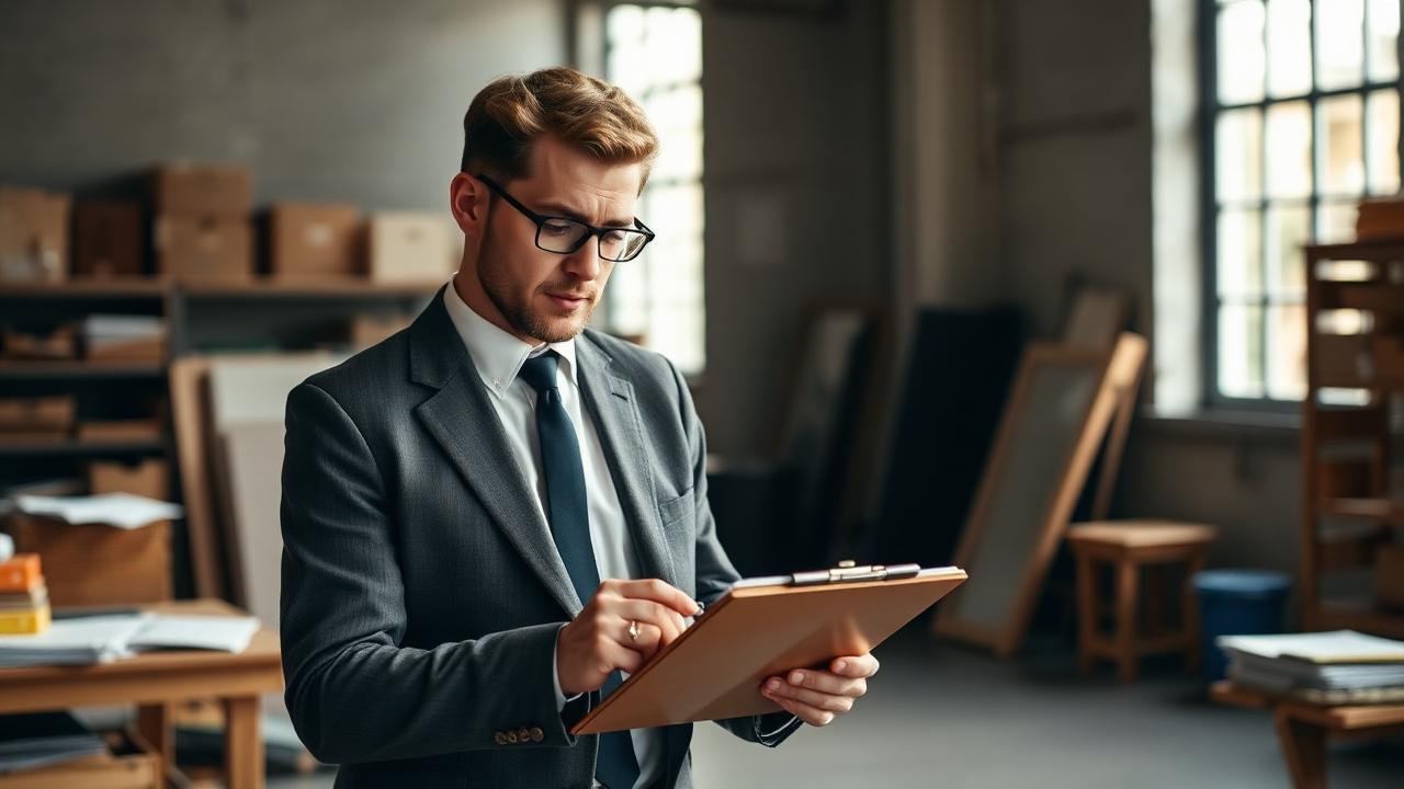 Business owner reviewing documents in a workshop