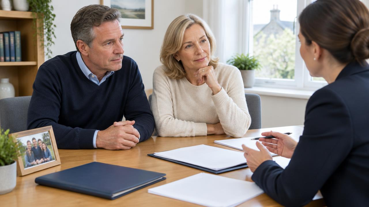Couple discussing trust documents with a professional adviser